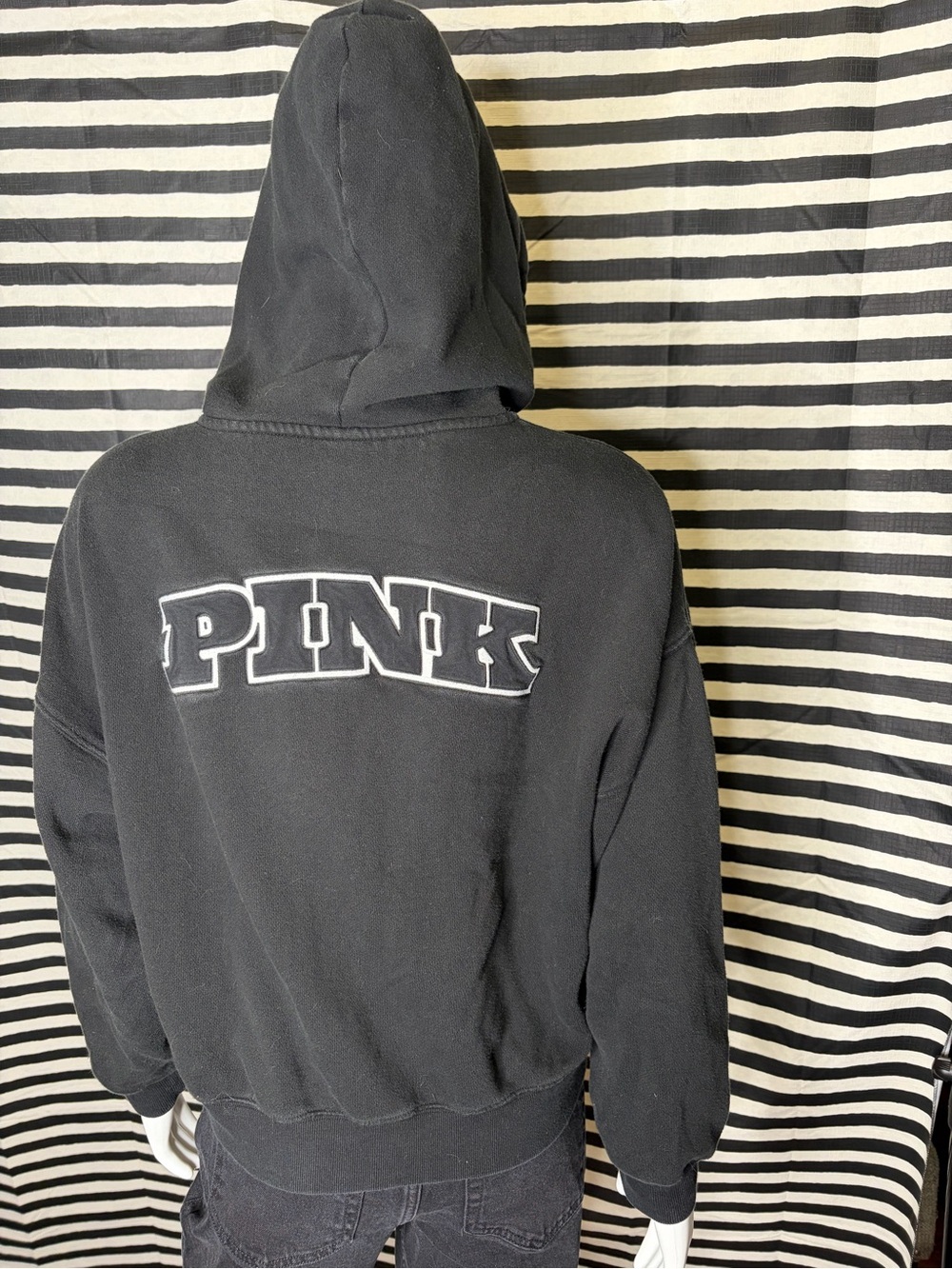 PINK Victoria's Secret Black Zip-Up Hoodie with White Logo